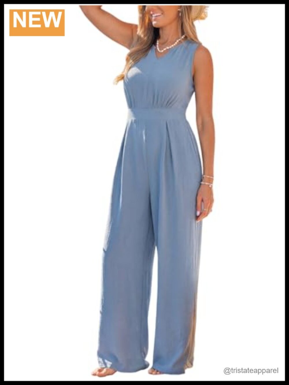 CUPSHE Women's Sleeveless Wide Leg Jumpsuit Notched Neck Smocked Waist